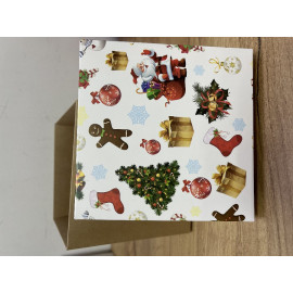 Коробка подарочная 150х150х150 Дед мороз и имбирный человечек (крафт дно)