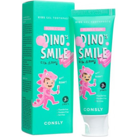 Детская гелевая зубная паста Consly DINO's SMILE c ксилитом и вкусом жвачки Xylitol and Bubble Gum 60 гр