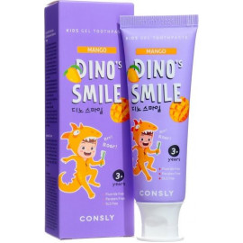Детская гелевая зубная паста Consly DINO's SMILE c ксилитом и вкусом манго Xylitol and Mango 60 гр