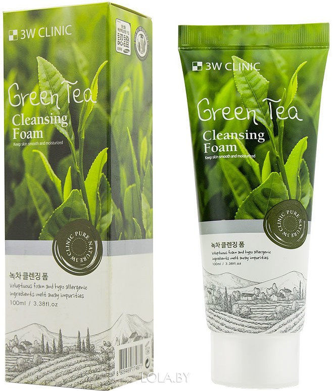 Пенка для умывания натуральная ЗЕЛЕНЫЙ ЧАЙ 3W CLINIC Green Tea Foam Cleansing 100 мл