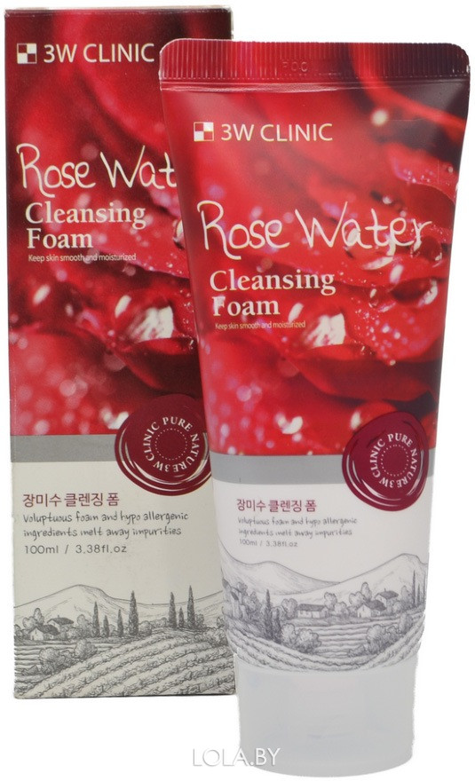 Пенка для умывания натуральная РОЗОВАЯ ВОДА 3W CLINIC Rose Water Foam Cleansing 100 мл