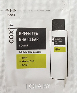 ПРОБНИК Тонер COXIR отшелушивающий с зеленым чаем и BHA-кислотами 2мл