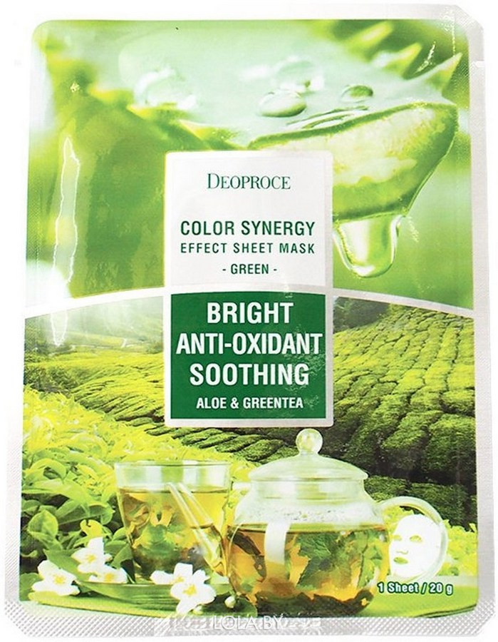 Тканевая маска DEOPROCE с алоэ и зеленый чай COLOR SYNERGY EFFECT SHEET MASK GREEN 20 гр