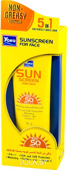 СРОК ГОДНОСТИ 10.2024 Cолнцезащитный крем для лица YOKO SPF 50 Sunscreen for face 30 гр