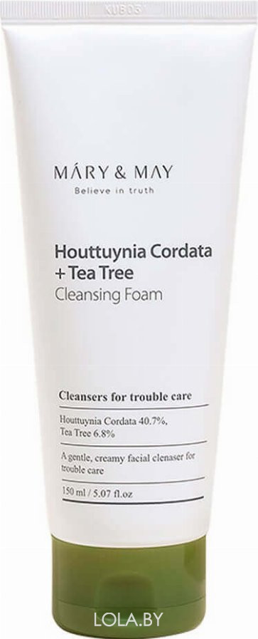 Пенка для умывания с хауттюйнией и чайным деревом Mary & May Houttuynia Cordata + Tea Tree Cleansing Foam 150 мл