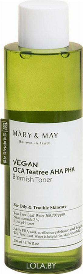 Тонер успокаивающий с экстрактом центеллы азиатской Mary & May Vegan Cica Tea Tree AHA PHA Toner 200 мл