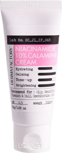 Крем для лица Derma Factory с ниацинамидом и каламином Niacinamide 10% Calamine Cream 30 мл