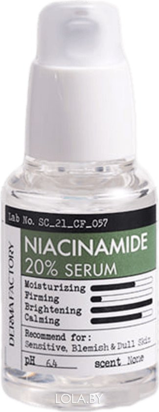 Успокаивающая сыворотка для лица Derma Factory с ниацинамидом Niacinamide 20% Serum 30 мл
