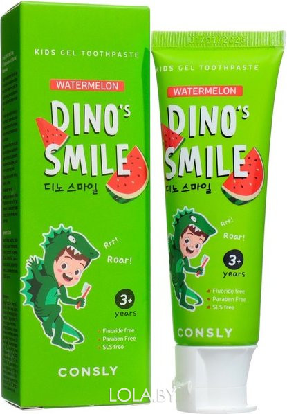 Детская гелевая зубная паста Consly DINO's SMILE c ксилитом и вкусом арбуза Xylitol and Watermelon 60 гр
