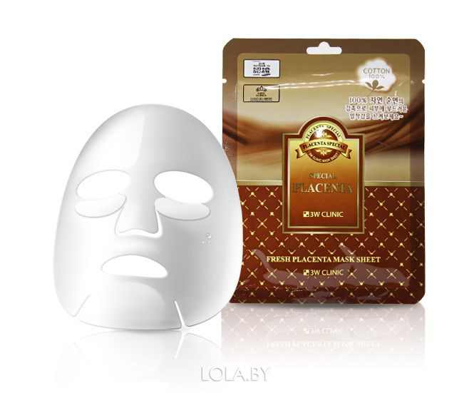 Тканевая маска для лица ПЛАЦЕНТА 3W CLINIC Fresh Placenta Mask Sheet
