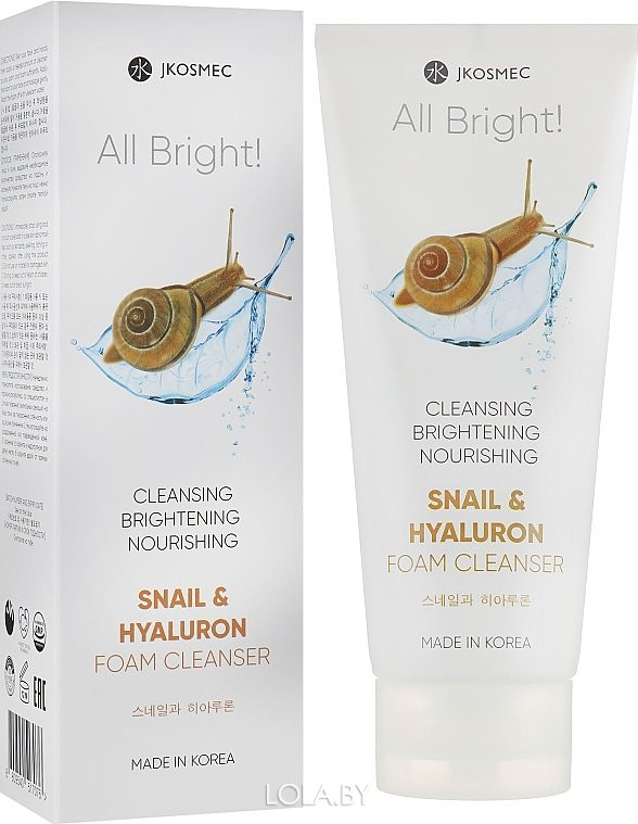 Пенка для умывания JKOSMEC с муцином улитки и гиалуроном ALL BRIGHT SNAIL AND HYALURON BASIC FOAM СLEANSER 180мл Пенка для умывания JKOSMEC с муцином улитки и гиалуроном ALL BRIGHT SNAIL AND HYALURON BASIC FOAM СLEANSER 180мл